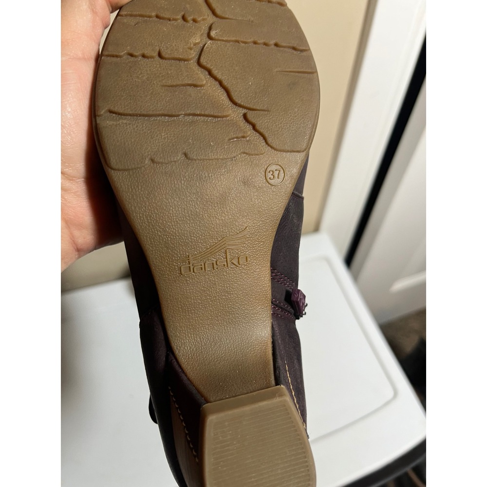 Dansko Burgundy Leather Ankle Boots Side Zip Buckle Heel Size 37 - Picture 5 of 7